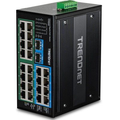 TRENDnet TI-PG262 26-Port Ethernet Switch, 16 Gigabit PoE+ ports, 8 Gigabit ports, 2 Gigabit SFP slots, 52 Gbps switching capacity, DIN-rail/wall mount